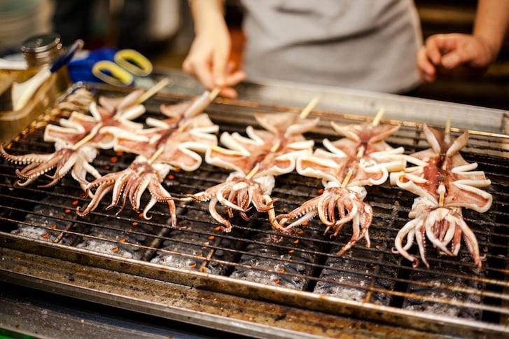 Grilled squid at a night market in Taiwan